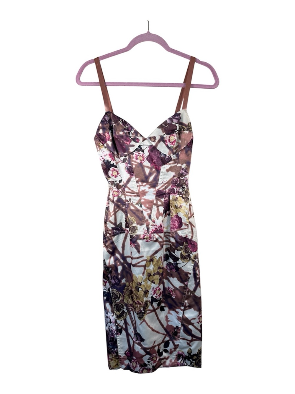Just Cavalli Floral Print Mini Dress in Purple, Pink, Brown